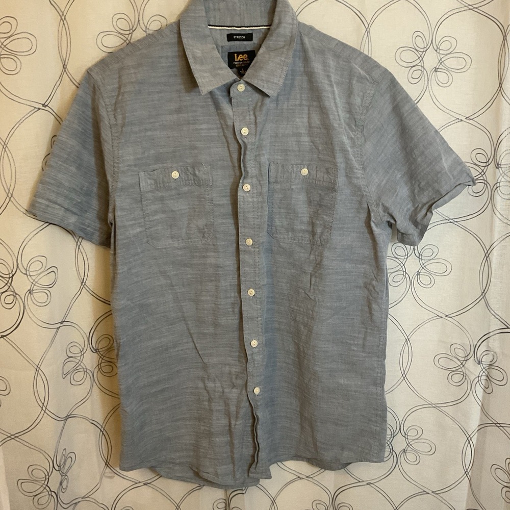 LEE - Premium Select Regular Fit Stretch‎ Blue Button-up Blue Shirt, Mens Large
